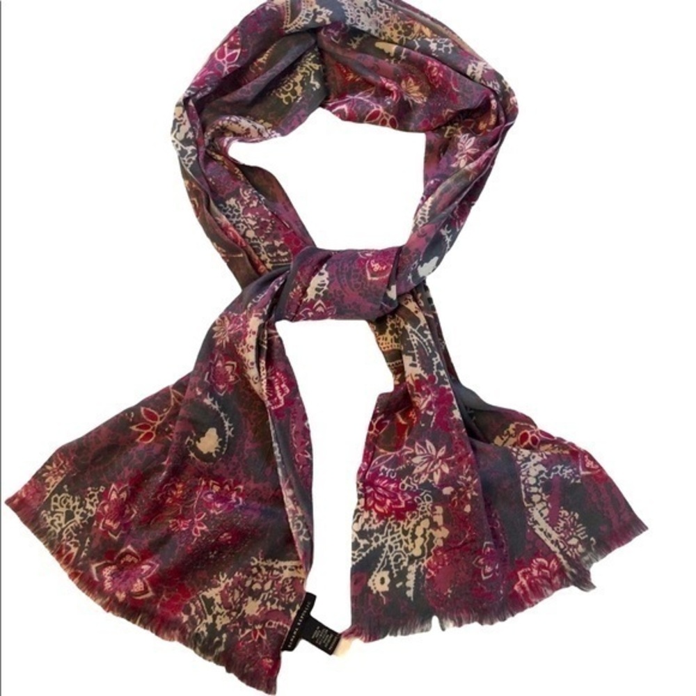 Banana Republic lightweight wool blend green pink purple floral scarf